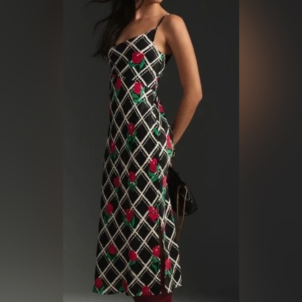 NWT Anthropologie The Elyse Slip Dress Medium Floral Lattice